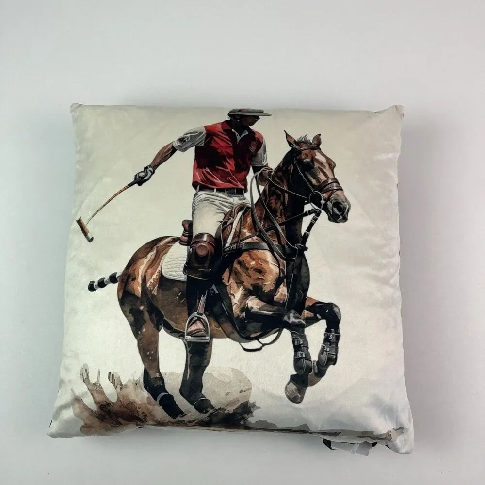 Pificio Firenze Horse Polo Velvet Throw Pillow 18x18 Equestrian Made in Italy